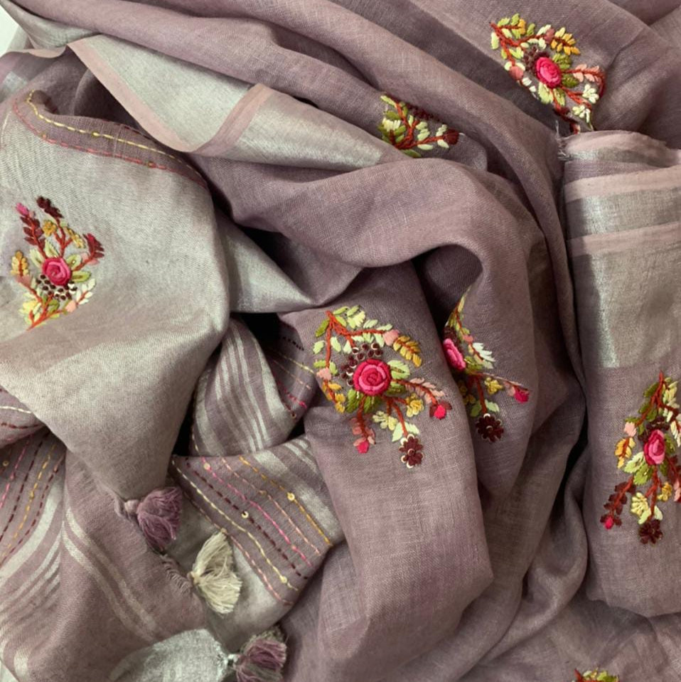 Pure Linen Saree Beige