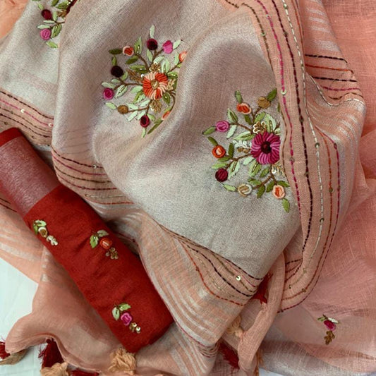 Pure Linen Saree Baby Pink Dark