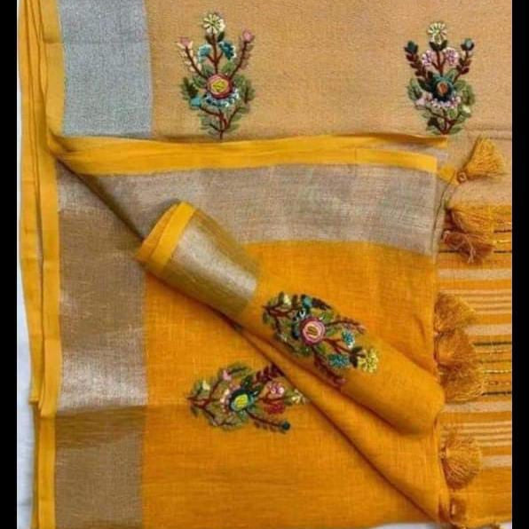 Pure Linen Saree Dark Yellow