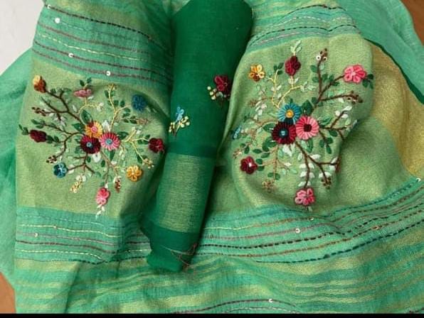 Pure Linen Saree Green