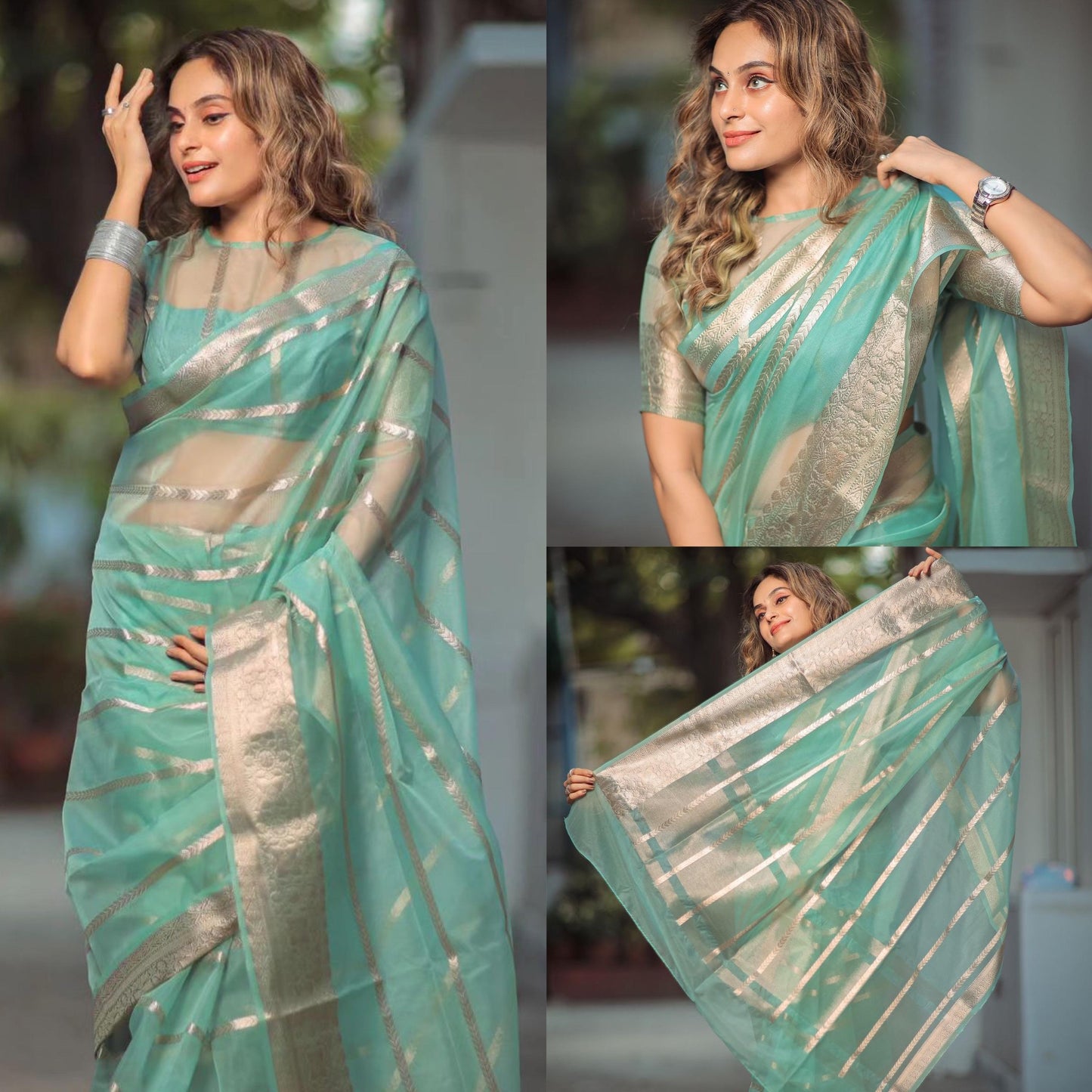 Teal Organza Saree