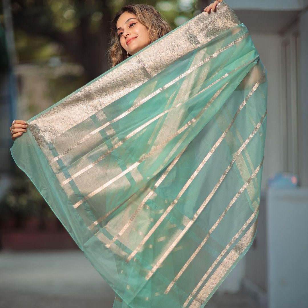 Teal Organza Saree