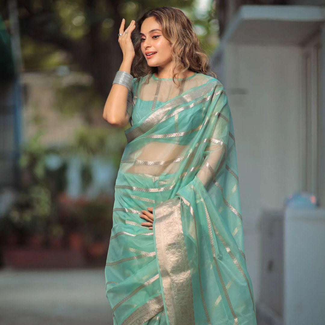 Teal Organza Saree