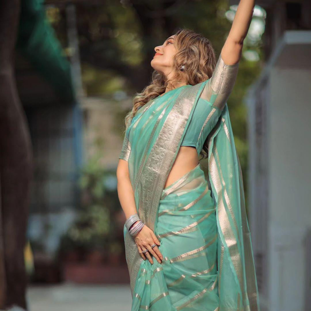 Teal Organza Saree