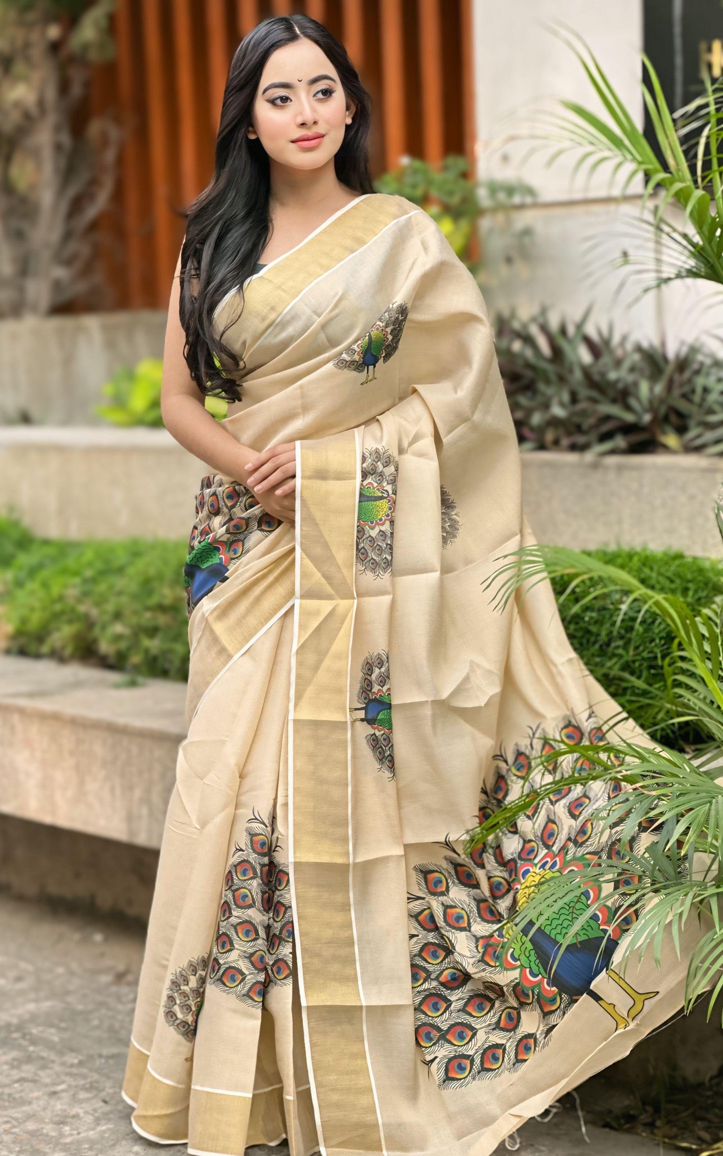 Golden Tissue Big Peacock Saree