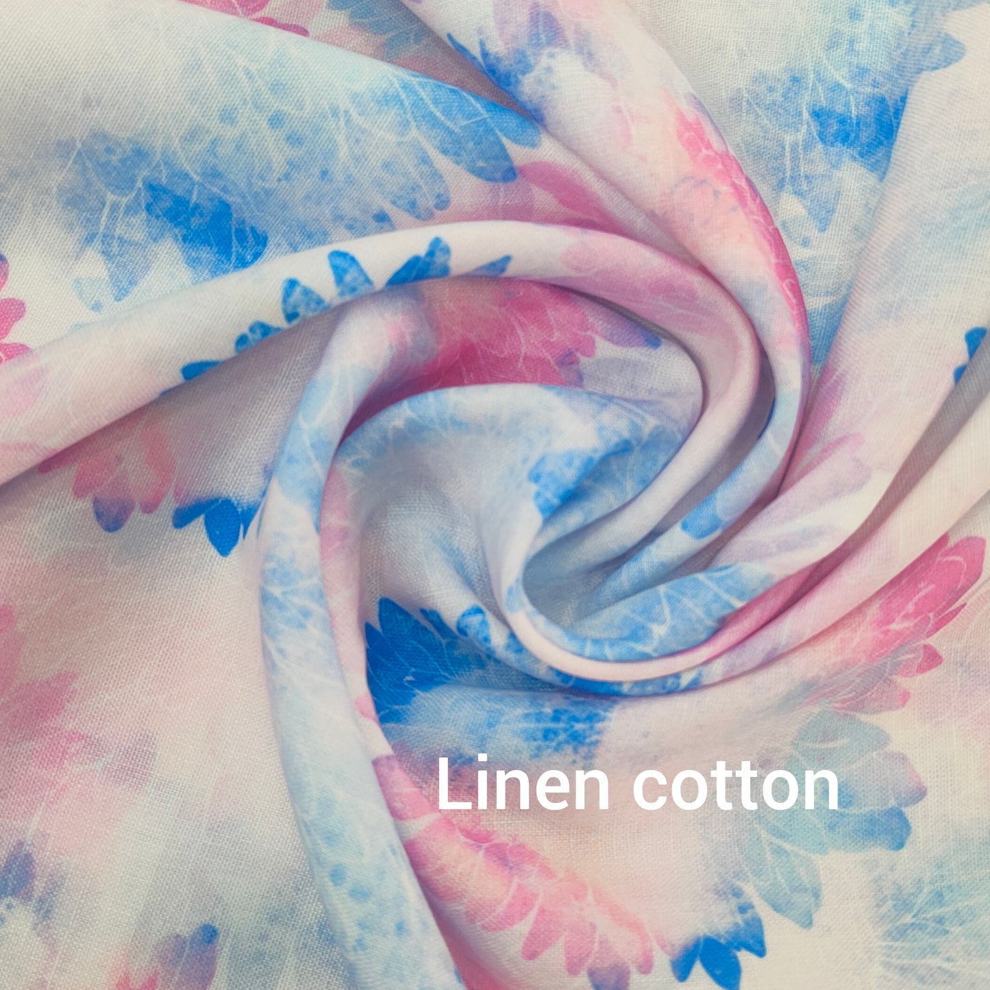 Linen Cotton Fabric with Multicolor Leaf Print