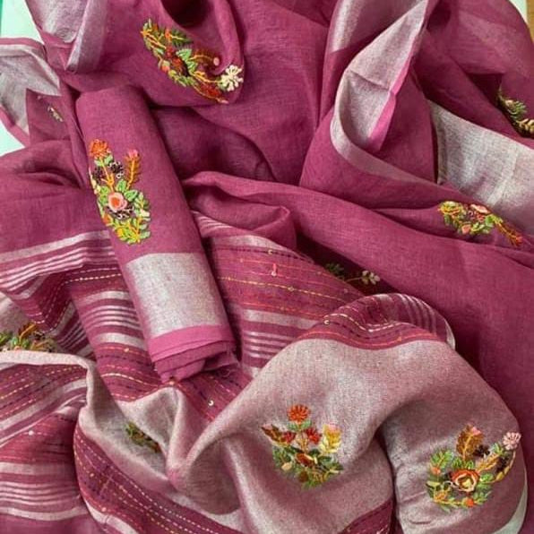 Pure Linen Saree Light Pink