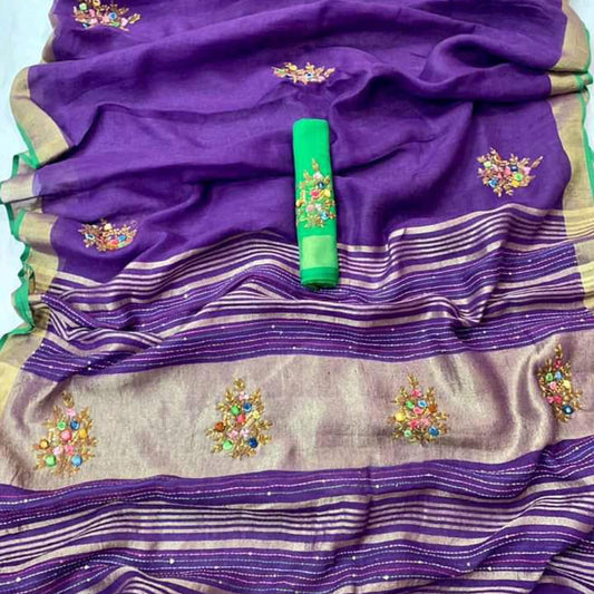 Pure Linen Saree Purple