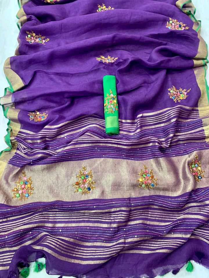 Pure Linen Saree Purple