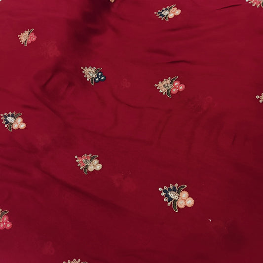 Viscose Chinon Embroidery Maroon