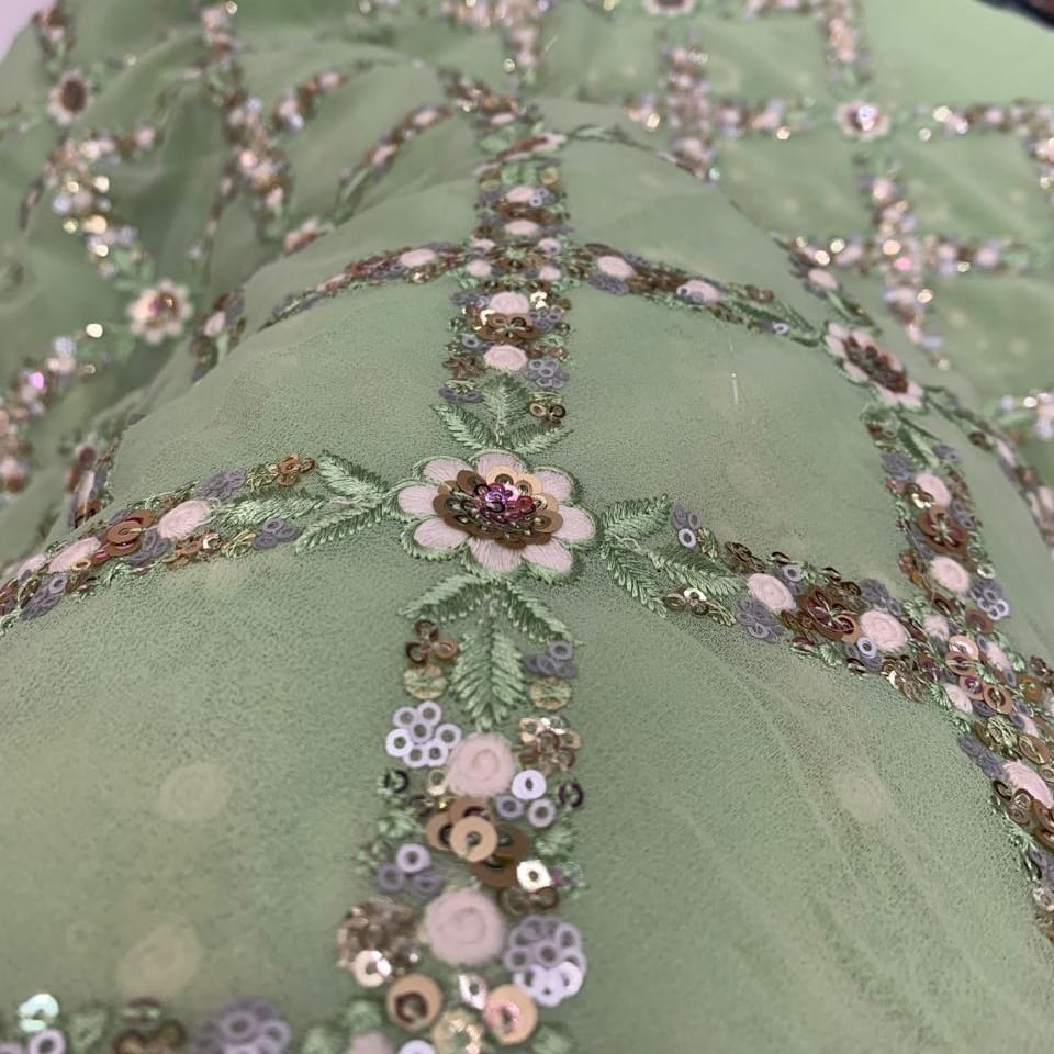 Pista Green Viscose Georgette with sequence & embroidery work