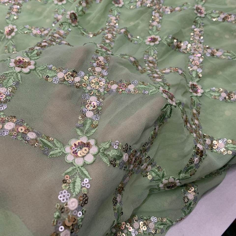 Pista Green Viscose Georgette with sequence & embroidery work