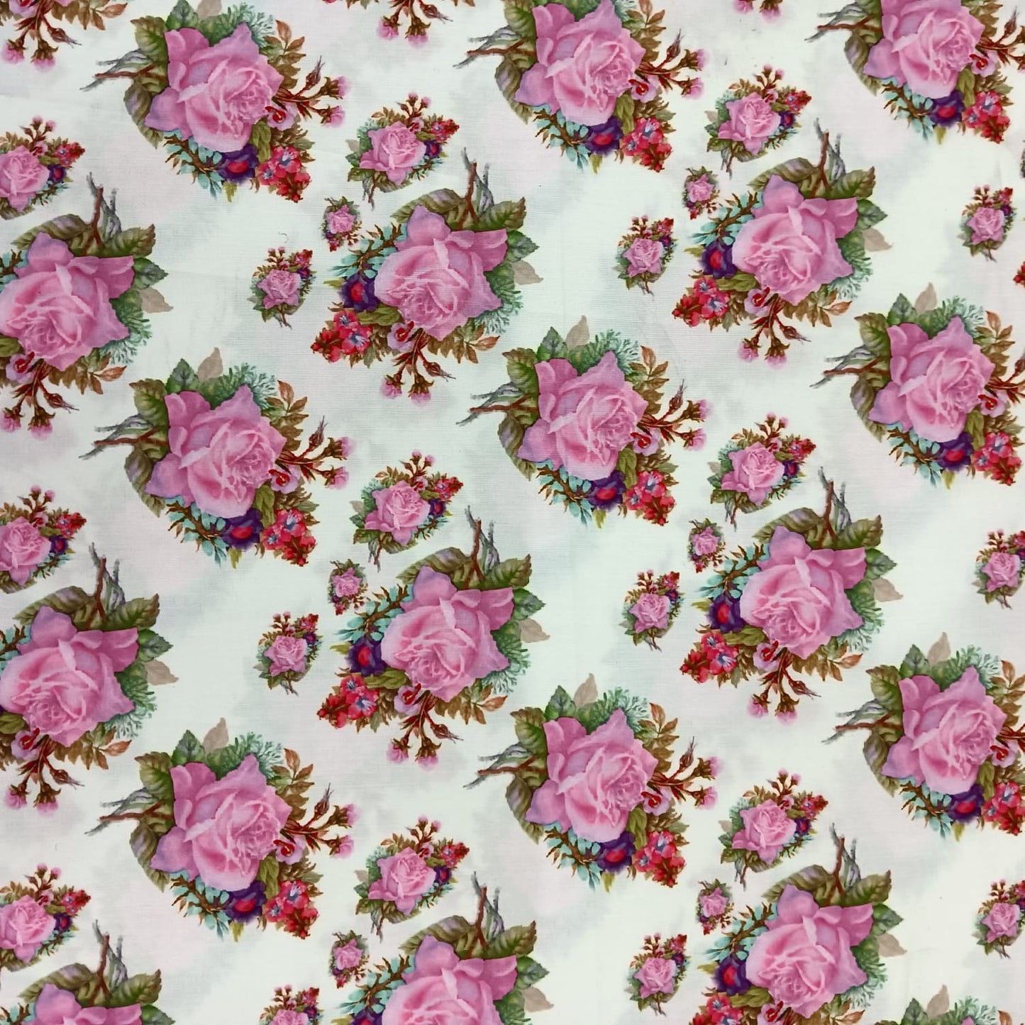 Popline Cotton 58" inch Fabric - pink roses in white base