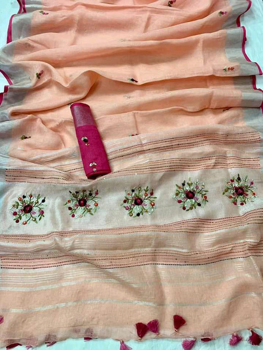 Pure Linen Saree Baby Pink