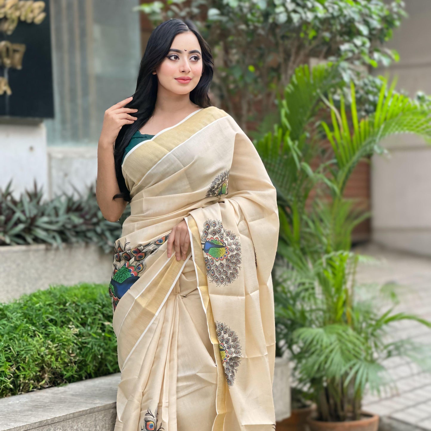 Golden Tissue Big Peacock Saree